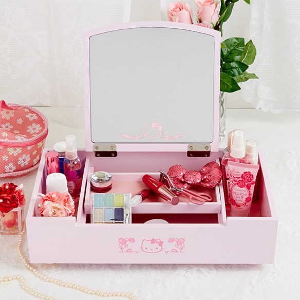 Hello Kitty Cosmetic Box Makeup Dresser Mirror Stand Sanrio Japan